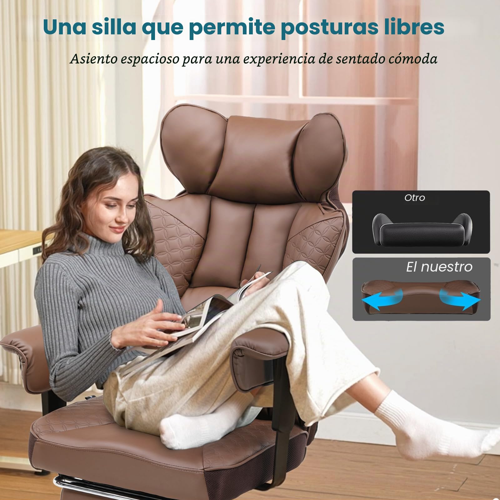 COMHOMA Silla de oficina ergonómica para videojuegos, silla de escritorio con reposabrazos ajustables, soporte lumbar de muelles ensacados para personas grandes y altas, 180 kg, asiento ancho, color