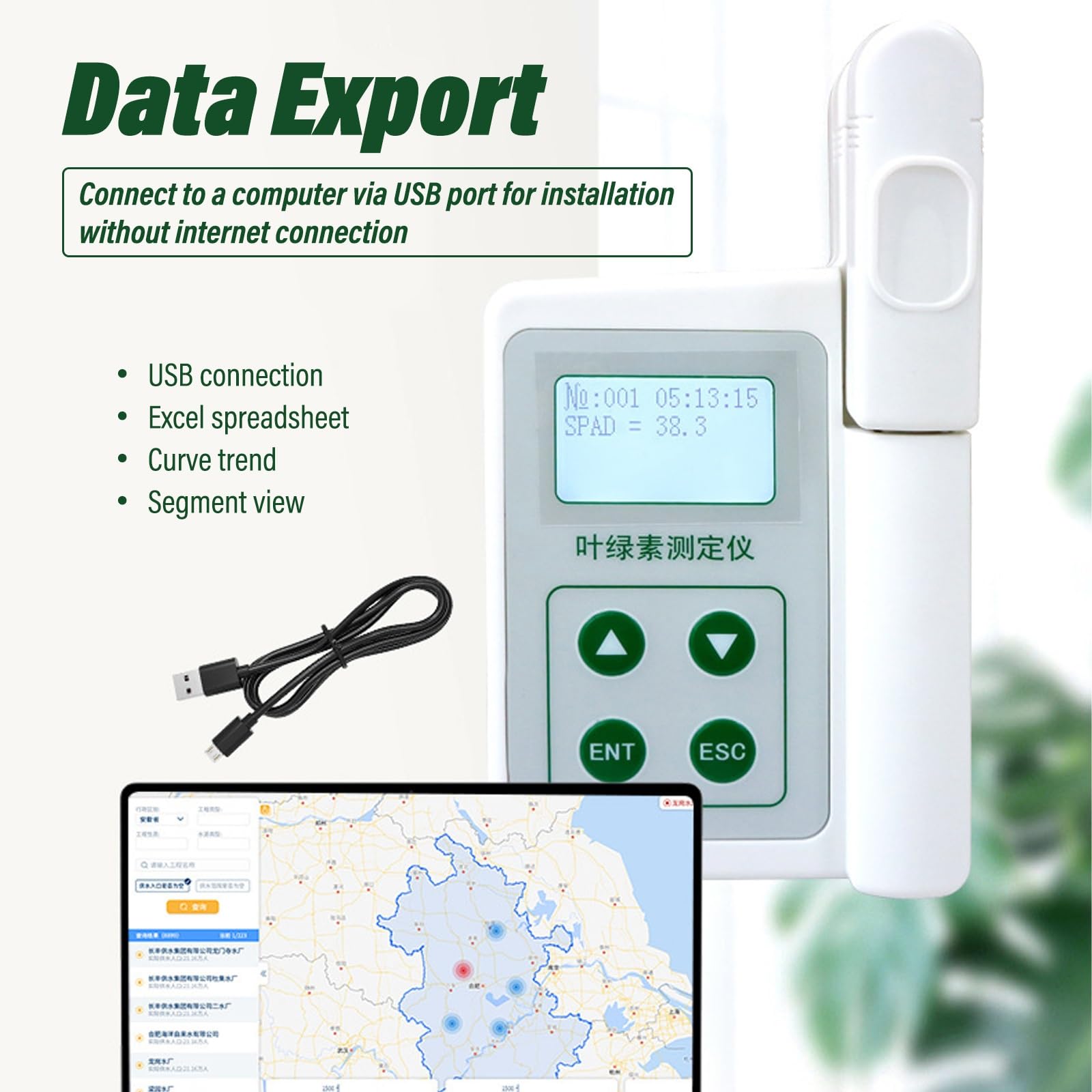 Tester De Clorofila Portátil Con Medidor Digital SPAD, Medición De Nitrógeno Foliar Y Humedad De Hojas, Análisis Hojas Y Nutrientes Y Monitor De Plantas(One parameters)