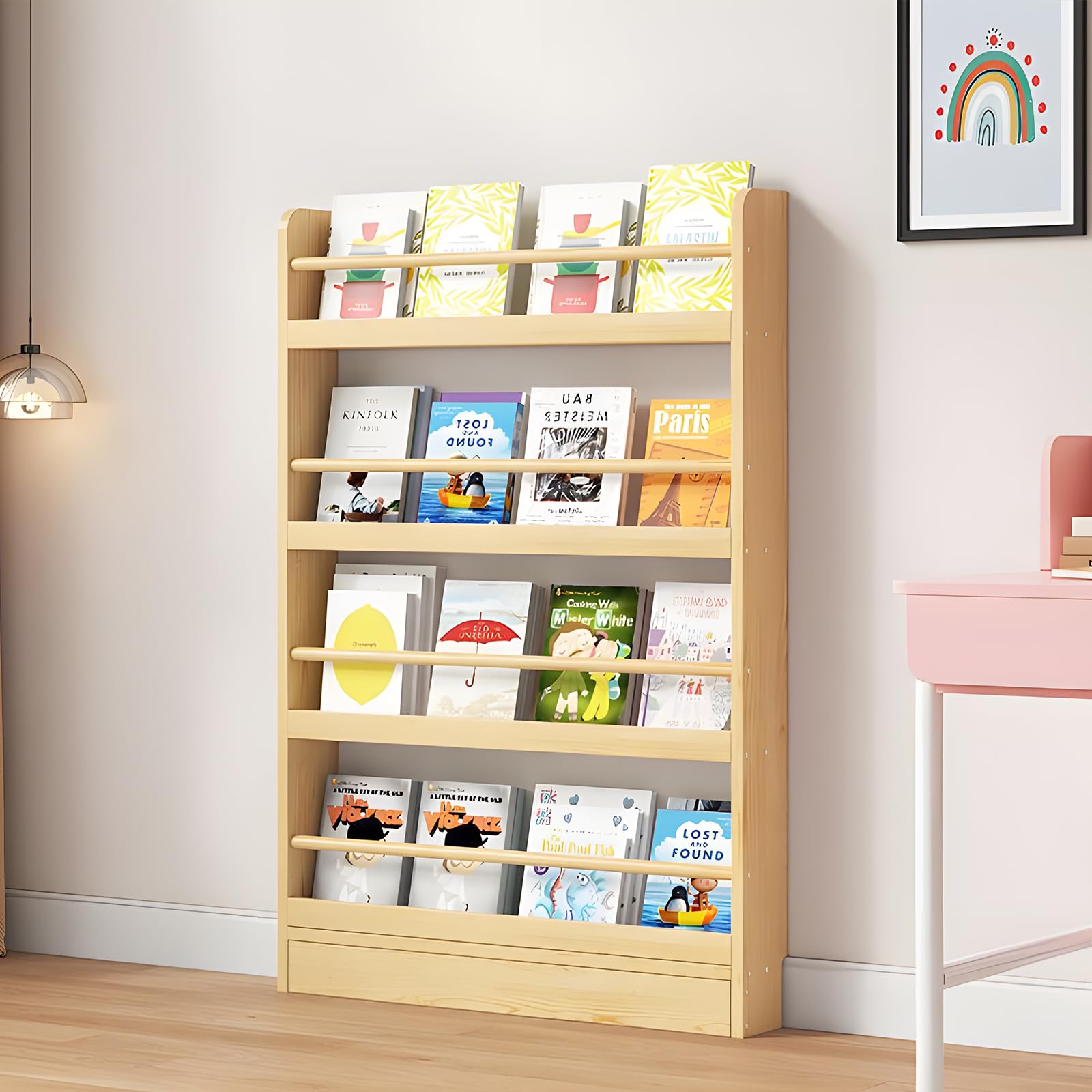 JFOZDM Kids Bookshelf, Book Shelf for Kids Room, 3/4/5/6 Tier Wall Mounted Bookshelf, Space-saving/Anti-dumping, Toy/CD/Book Organizer, Kids Bookcase for Child's Room/Home/Living Room