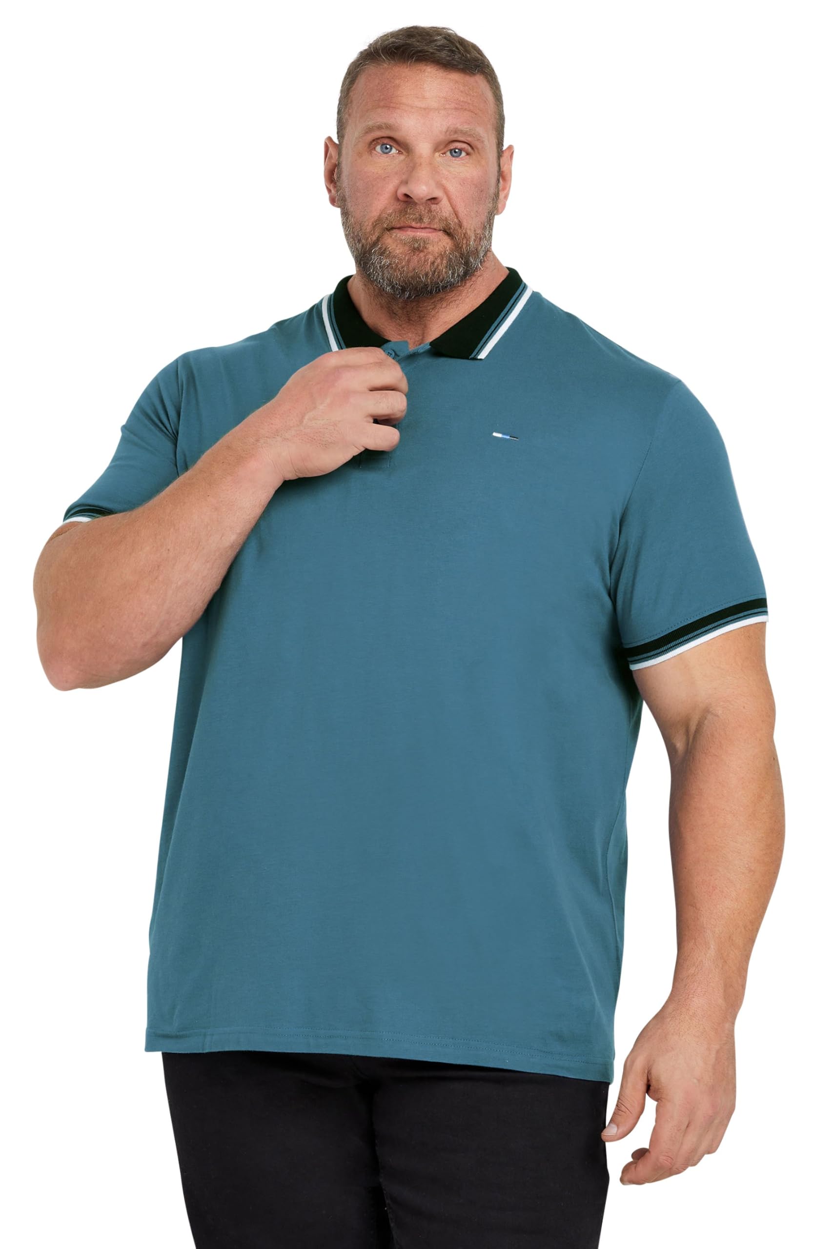 Badrhino Men's Blue Big & Tall Contrast Tipped Detail Polo Shirt - Plus Size Curve