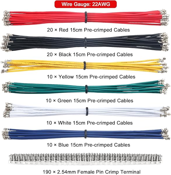 Lyeteung 420 Stück 2.54mm JST Stecker Kit, JST-XH 2/3/4/5/6 Pin Gehäuse Adapter Kabel Stecker Buchse Stecker und Buchse, mit 22 AWG Vorgekräuseltem Kabeldraht und Pin-Crimpklemme (Doppelt) - 3