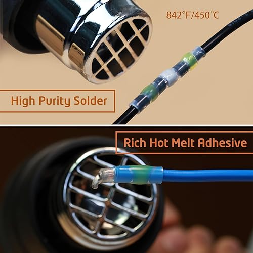 Miniatura 5 de 110 piezas de conectores de alambre termorretráctiles, kit de conectores de tope de sello de soldadura, terminales de empalme impermeables para uso