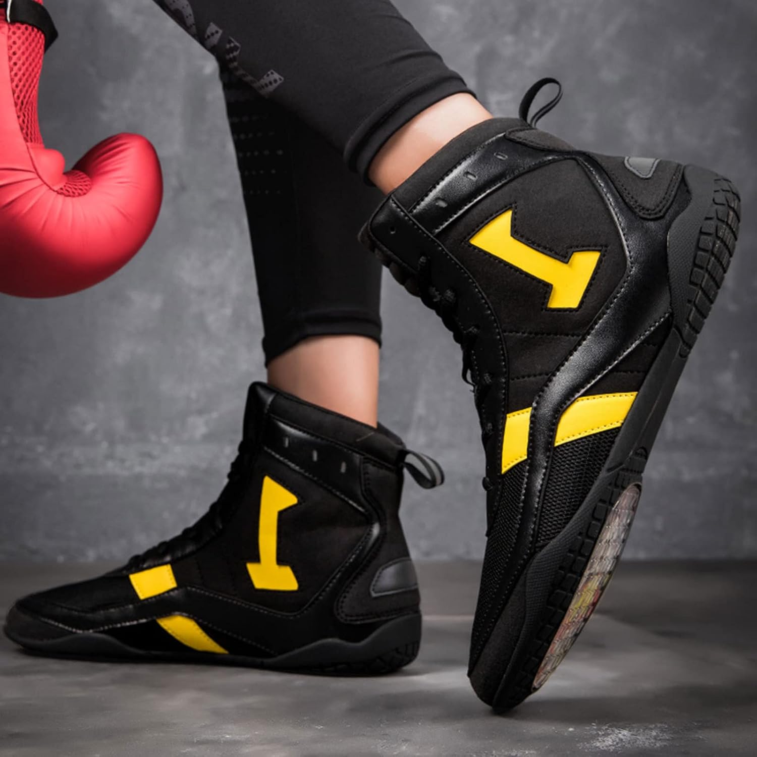 Men's Boxing Shoes Ankle Guard Wrestling Shoes Breathable Combat Training Shoes Squat Shoes for Gym,Black-7