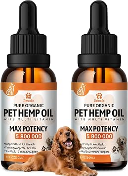 Organic m Oil for Dogs, Cats 2-Pack, Dog Cats Anxity Relief & Strss & Pin Rlief, Supports Hip Joint Health, Slep & Rlaxation, Pet Calming Drops, PYM8-2-Pack
