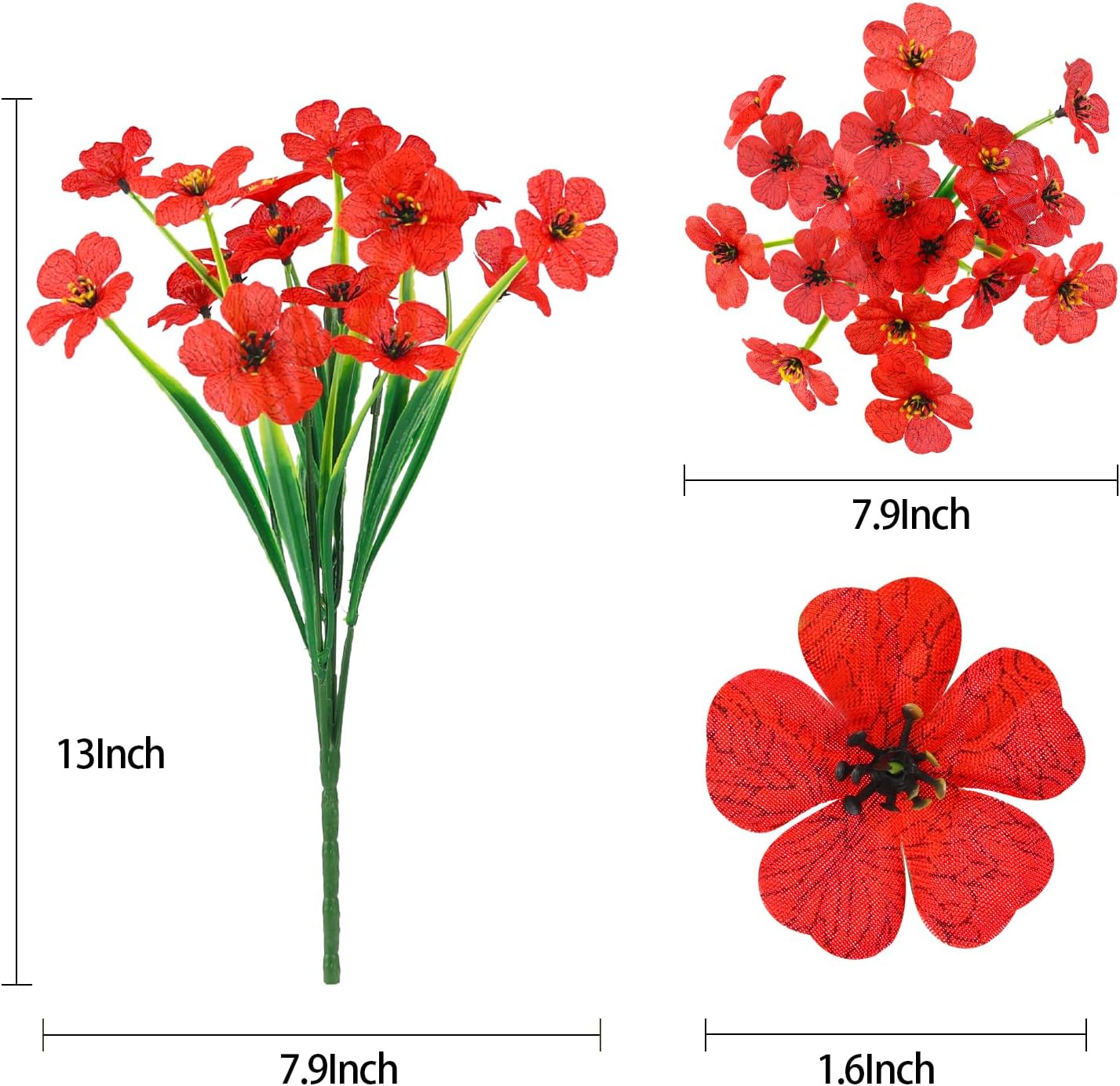MACTING 12 Bundles Artificial Flowers for Outdoors Fake Flowers UV Resistant Faux Plastic Plants No Fade for Planters Window Patio Porch Garden Home Outside Spring Summer Decorations,Red - Image 6