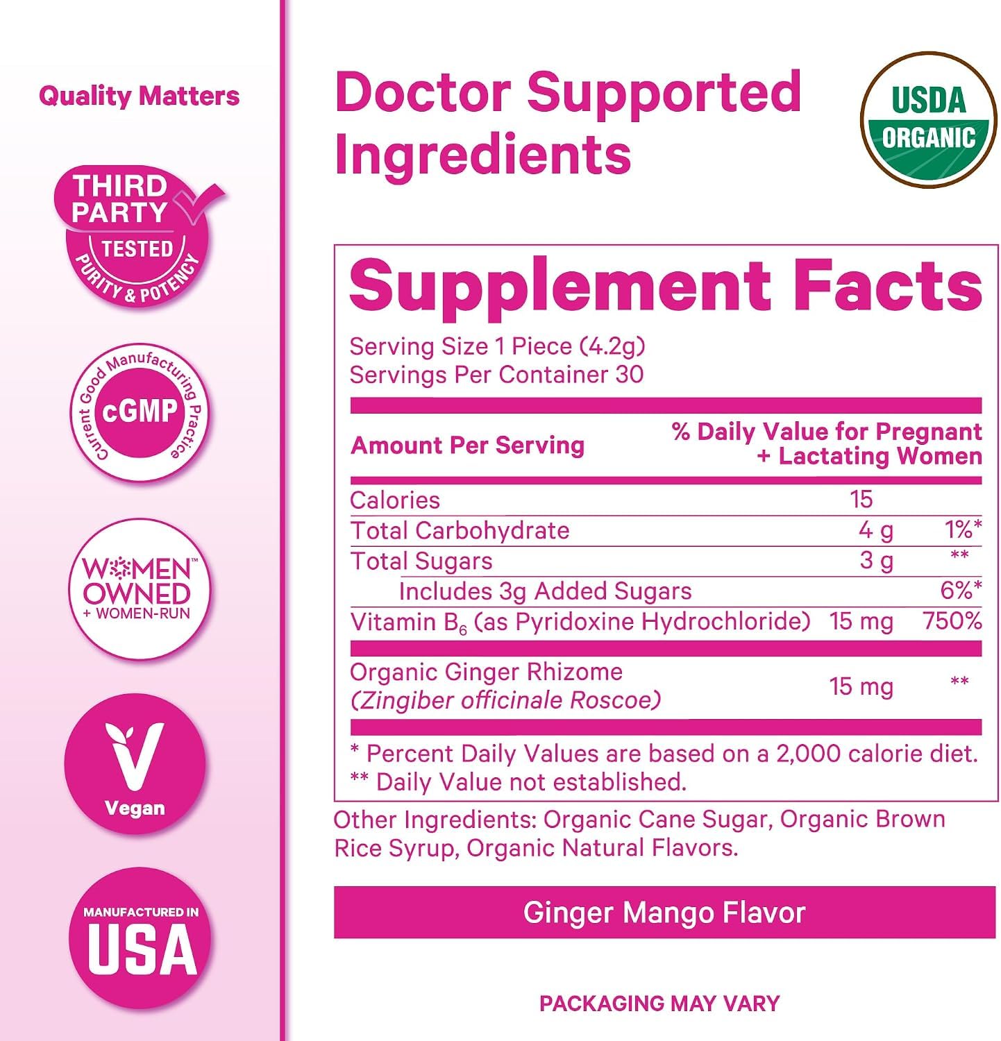 Pink Stork Morning Sickness Sweets, Organic Ginger + B6, Mango, 30ct — Amazon image 8