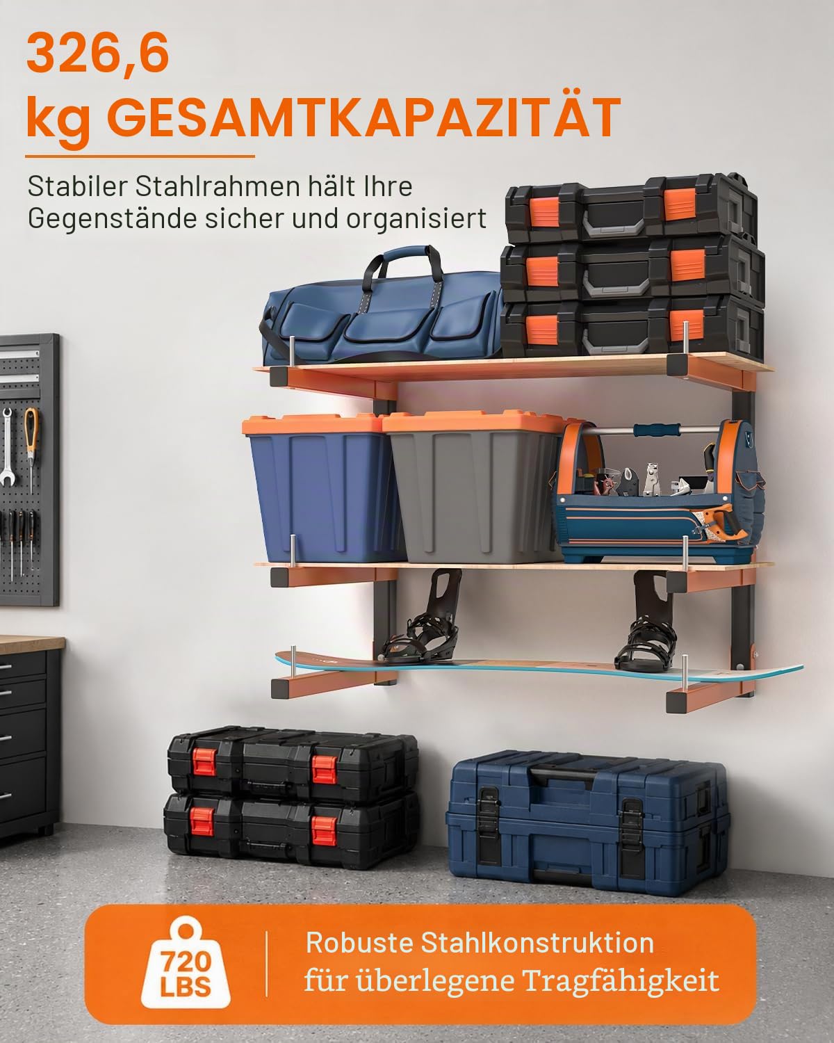 Acools Holzregal, Überkopf-Garagenregal, robustes Holzregal, Wandhalterung, 2 Stück, stabiles Garagen-Wandregal, Holz-Organizer (4 Stück)