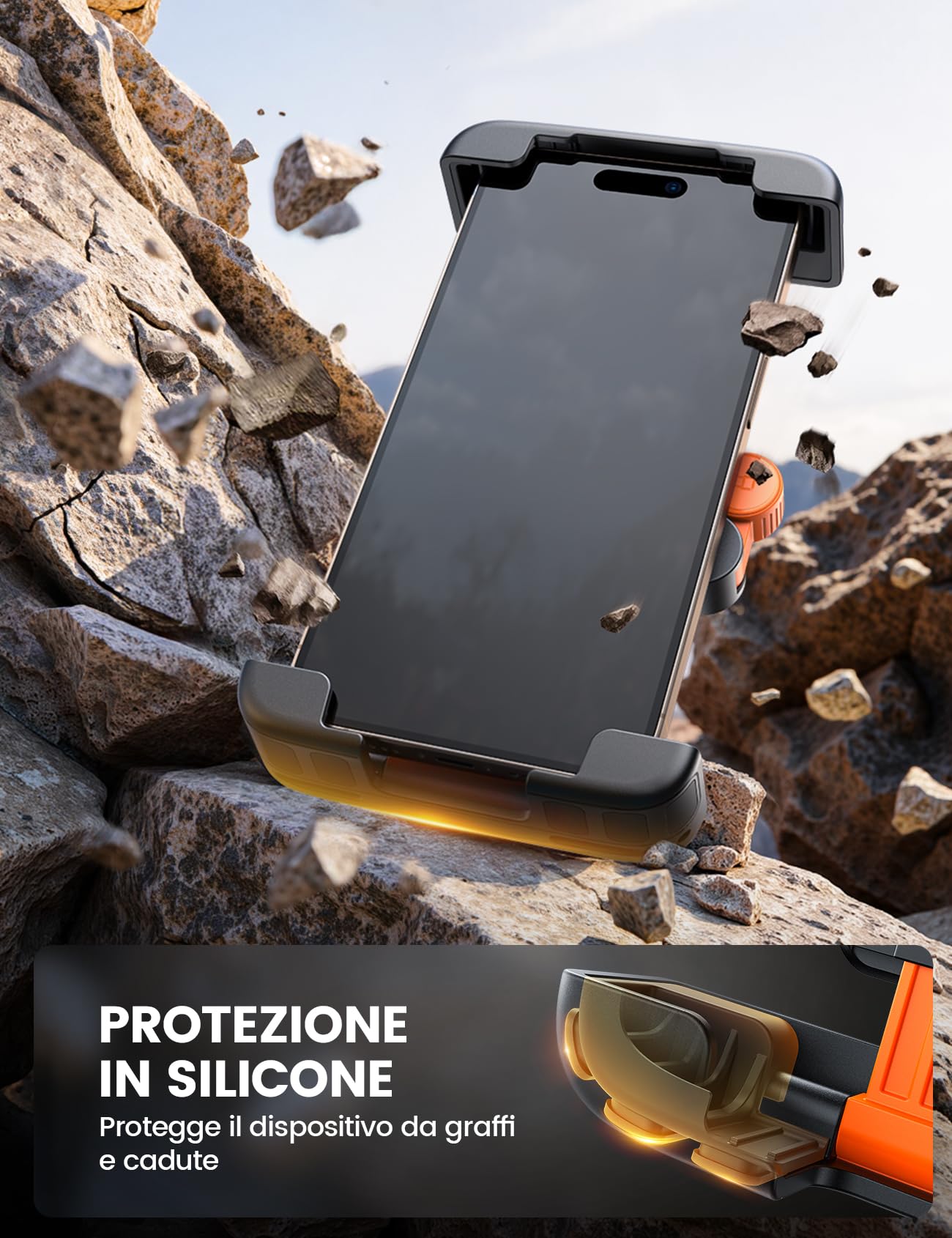 Lamicall Supporto Telefono Bicicletta - [1S Blocco/Sblocco] 360° Rotazione, Supporto Telefono Moto con Protezione in Silicone per iPhone 17/16/15 Pro Max, Galaxy S25 S24 Ultra e Altri 6-7" smartphone