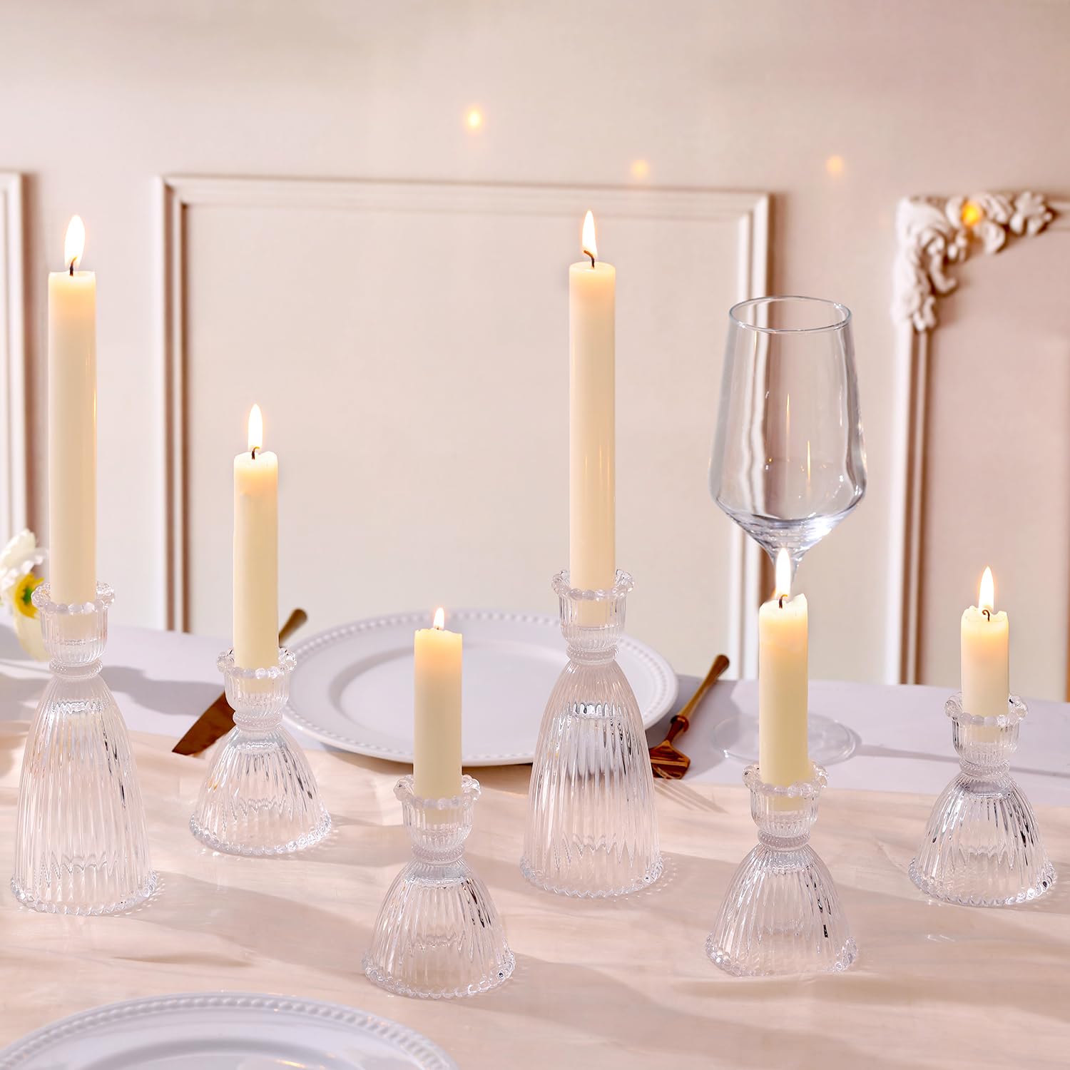 Paquete De 2 Portavelas De Vidrio Transparente – Candelabros De Vidrio De  Tallo Largo Para Decoración De Mesa Elegante, Boda, Celebración, Centro De  Mesa, Portavelas, image size:1500x1500