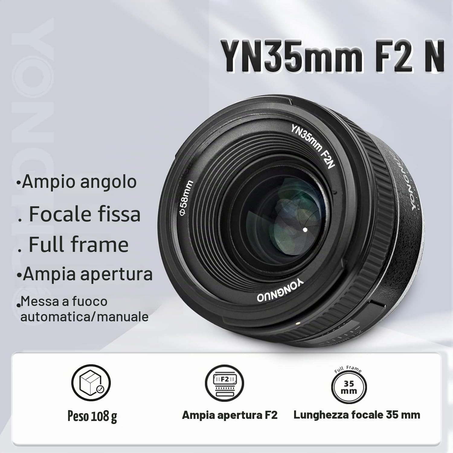 Yonguno, obiettivo YN-35 mm, F/2 per fotocamere DSLR Nikon – messa a fuoco automatica AF/MF