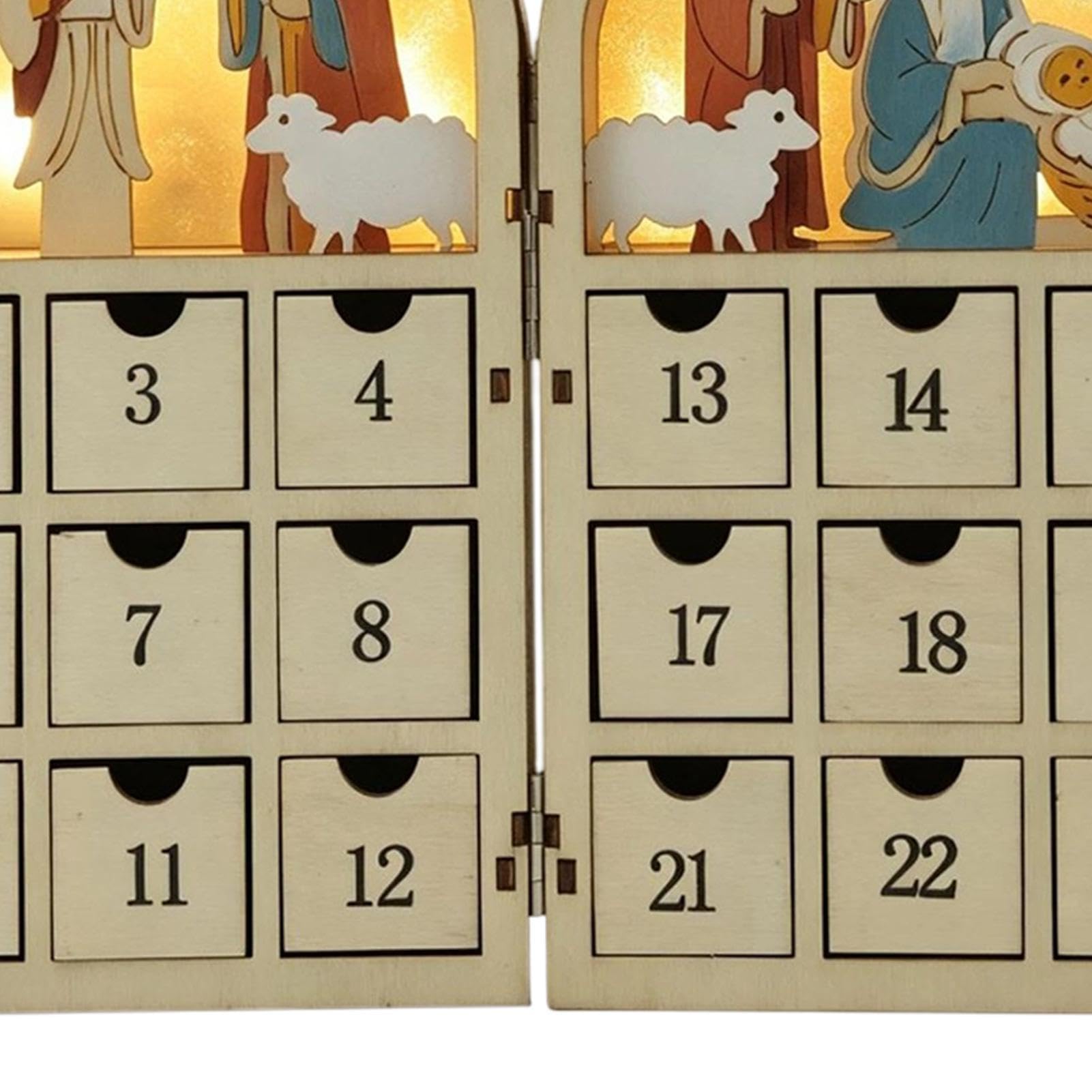Calendrier de l'Avent en Bois Boîte à Ornements de Crèche de Noël avec 24