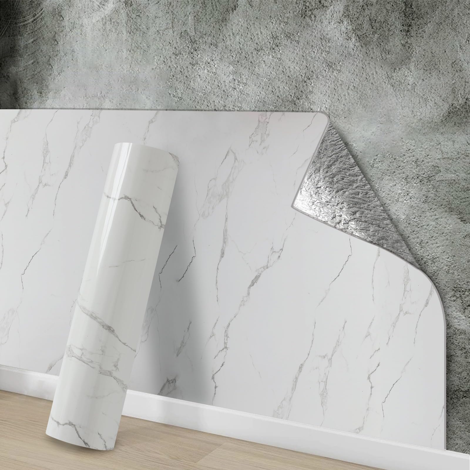 Tarwanear Tile Stickers Marble 1 Roll 3mx40cm Waterproof Oil Proof Self Adhesive Wall Tiles PVC Wall Stickers White Peel and Stick on for Kitchen Bathroom Home Decor