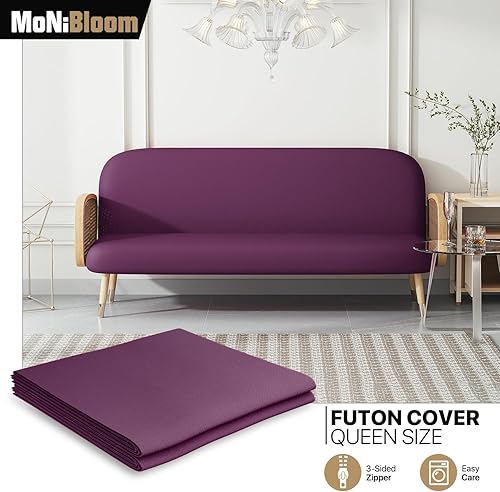 Miniatura 9 de MoNiBloom Funda elástica para futón de tamaño Queen, sin brazos, protector de muebles, duradera y lavable, con cremallera, para adultos, niños y