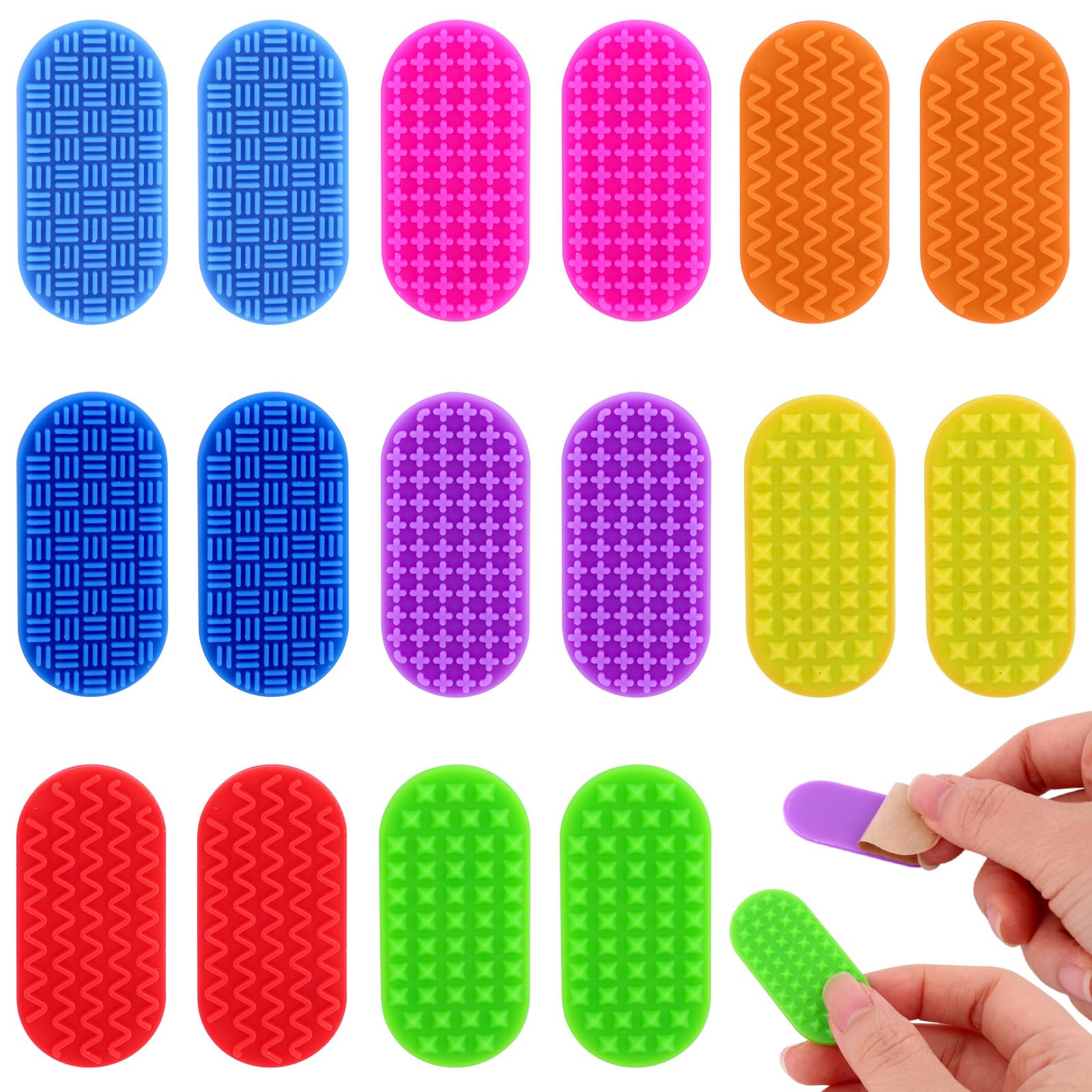 16pcs Textured Sensory Stickers, Adhesive Silicone Calm Strips for Kids & Adults Quiet Fidget Toys & Desk Sensory Stickers for Classroom Travel and Home Use (8 Colors)