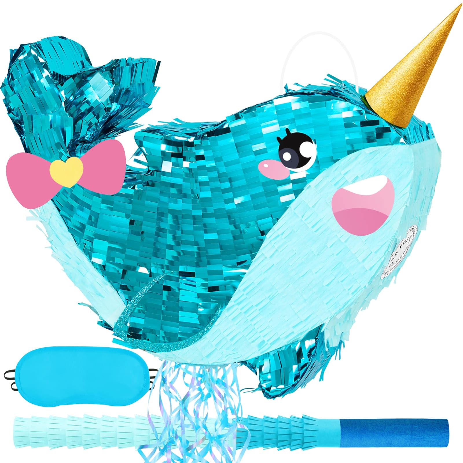 WERNNSAI Narwhal Piñata - Girl Narwhal Party Piñata Game Whale Ocean Themed Party Decor for Kids Under the Sea Classroom Decorations Summer Season Baby Shower Favors
