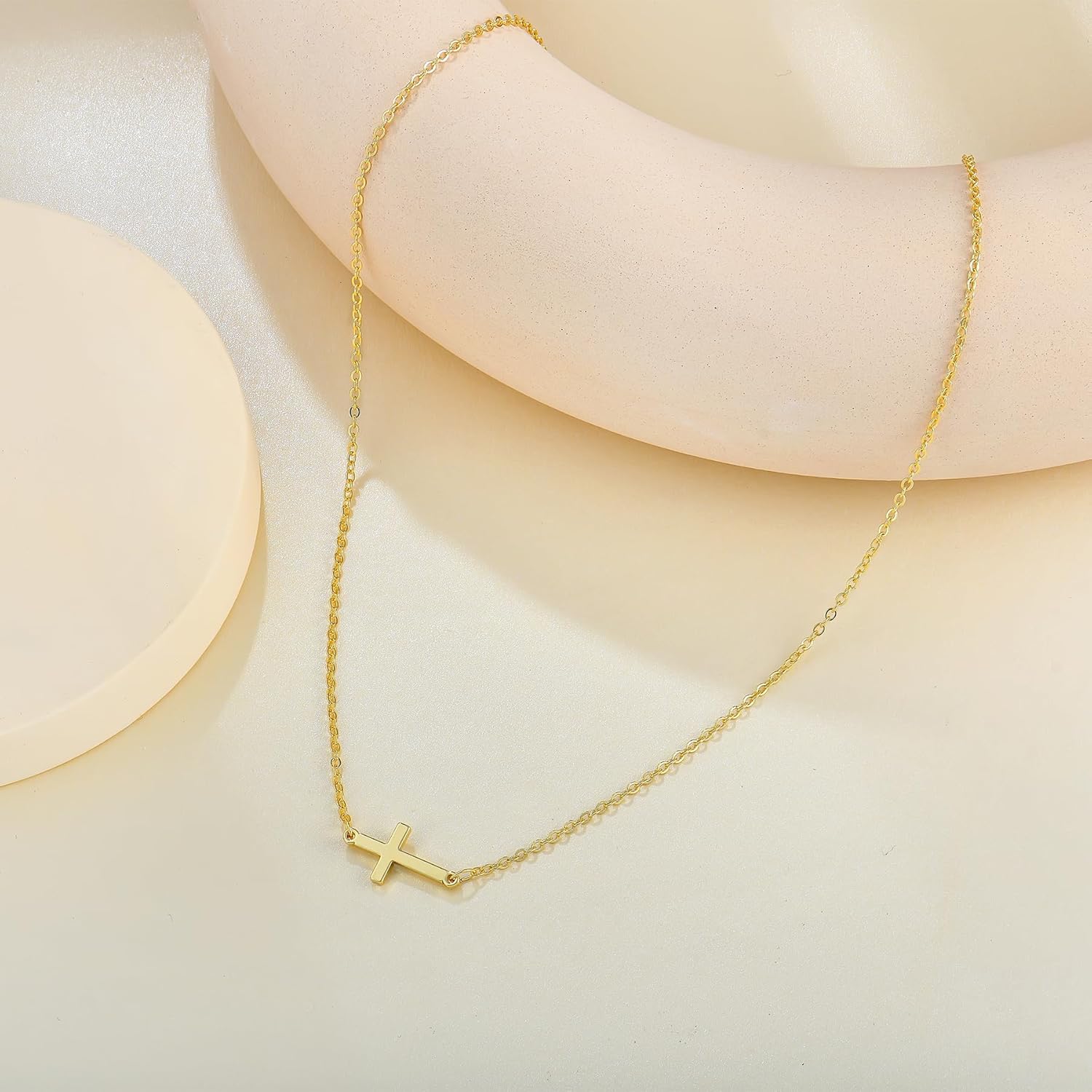 Cross Necklace for Women 18k White Gold Plated Stainless Steel Cross Choker Necklace Dainty Simple Chain Pendant Necklaces Easter Christian Baptism Religious Faith Jewelry Gift for Her - Image 5