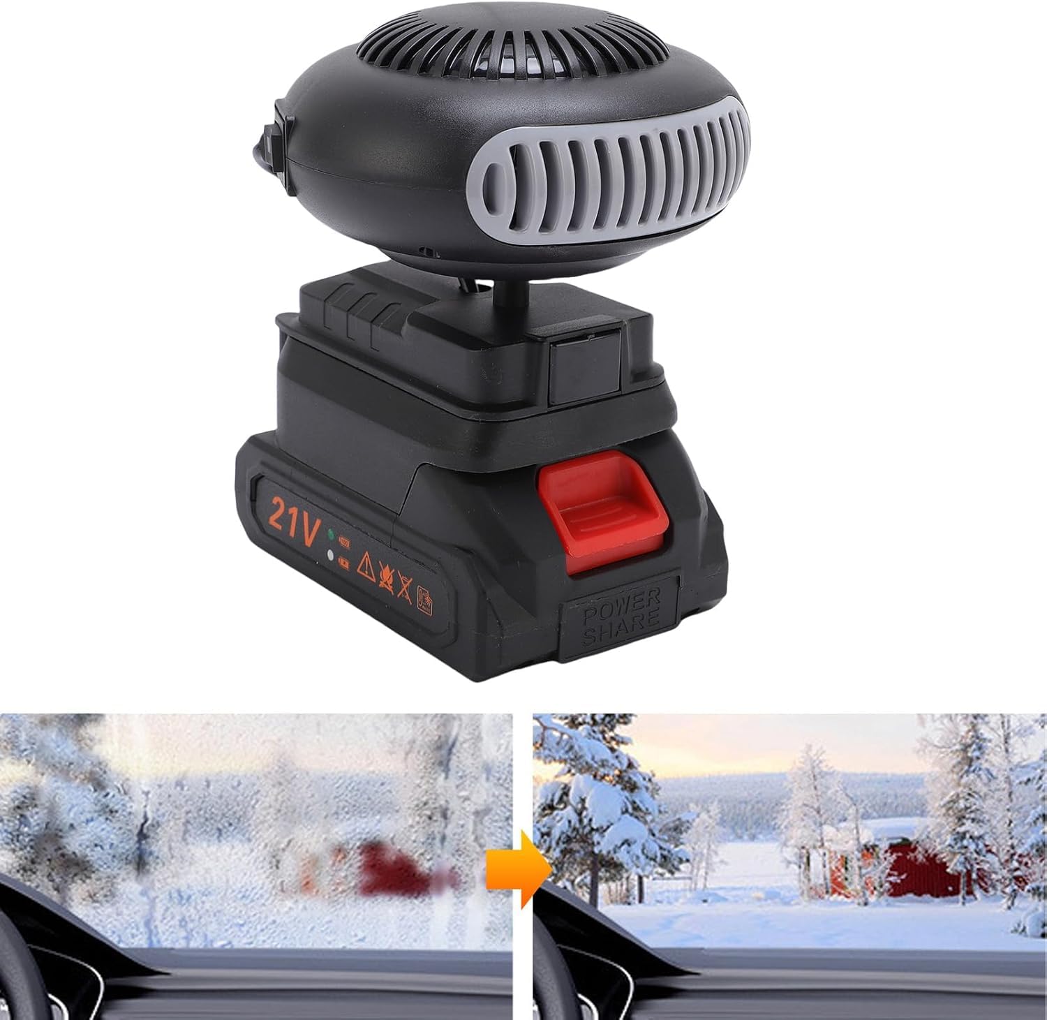 Chauffage D'appoint Alimenté par Batterie Rechargeable, Chauffage Voiture Sans Fil Portable, Dégivrage Rapide Désembueur, pour Camping-car, Maison, Bureau, Atelier (Deux batteries)