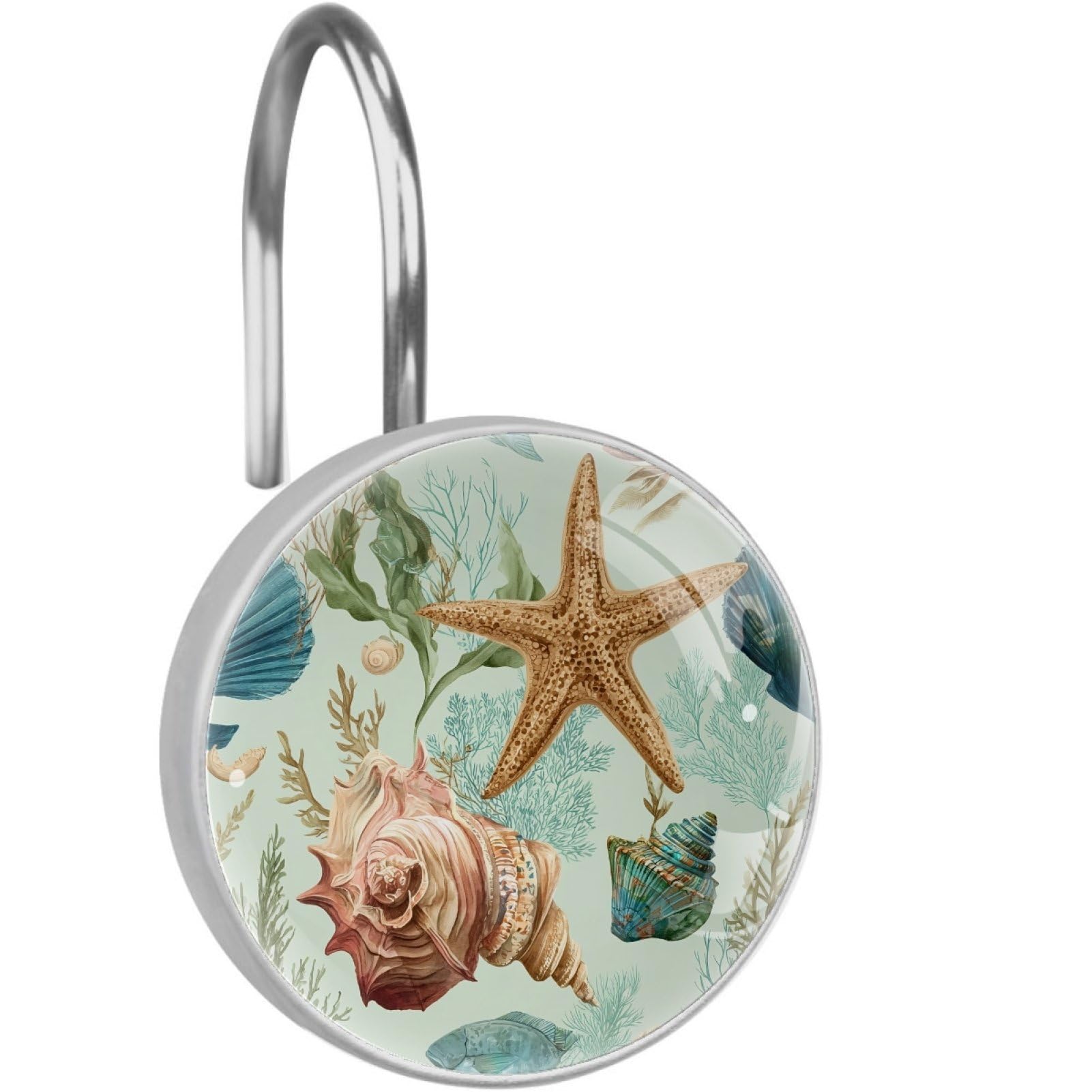 VAPOKF Shower Curtain Hooks, 12PCS Seashell Starfish Shower Curtain Hook for Bathroom Decors Home Bedroom