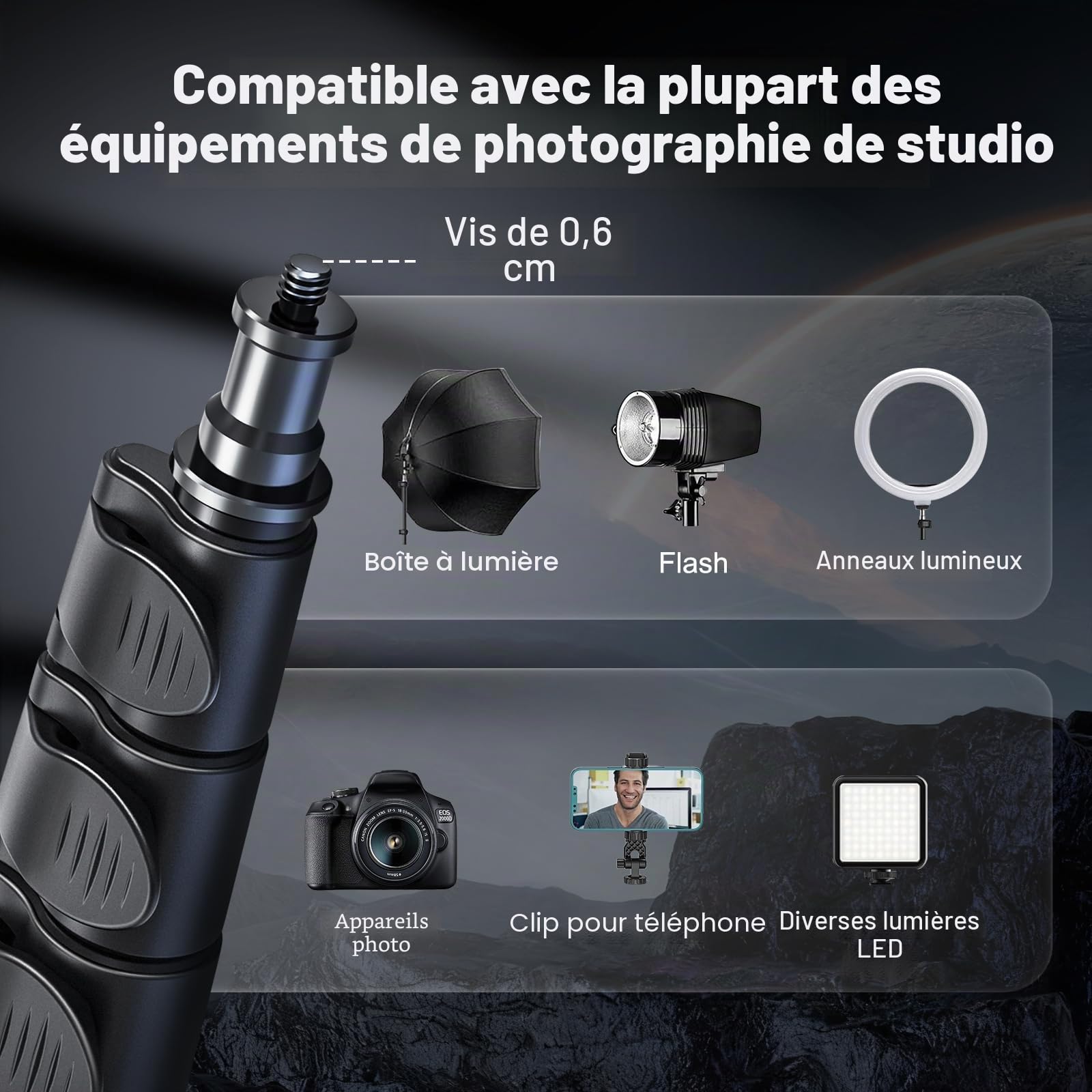 Trépied lumineux 200 cm / 78,7in - Trépied de lampe inversé pliable pour appareil photo
