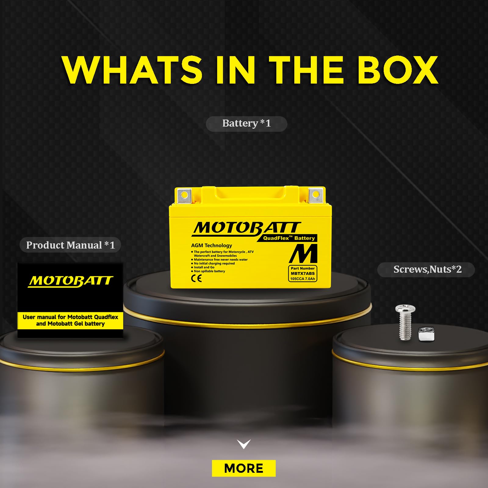 MOTOBATT - Batteria Moto AGM MBTX7ABS | 12V 7.0Ah 105CCA | Sigillata Attivata in Fabbrica | Compatibile con YTX7A-BS | Compatibile con Honda, Yamaha, Kawasaki, Suzuki, BMW e tutti