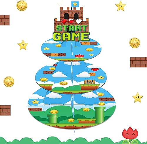 Gran soporte para cupcakes de Mario de 3 niveles, bandeja de cartón de 12 pulgadas para cupcakes, bandeja para bodas, cumpleaños, baby shower,