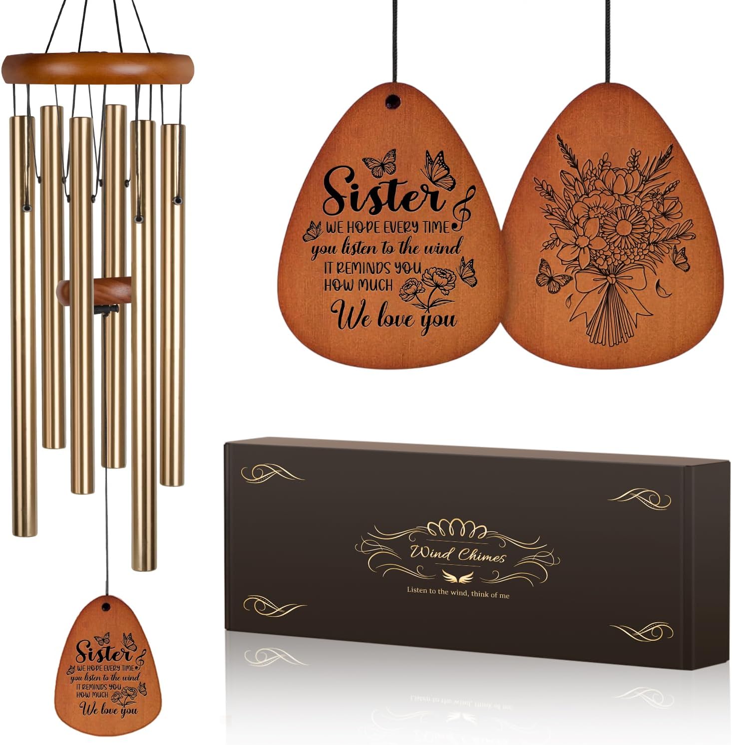 Mom Gifts for Christmas - Golden WindChimes for Outside,Birthday Gifts for momr for Gardens/Lawns/Entryways, Thoughtful Keepsake Gift for Special Occasions
