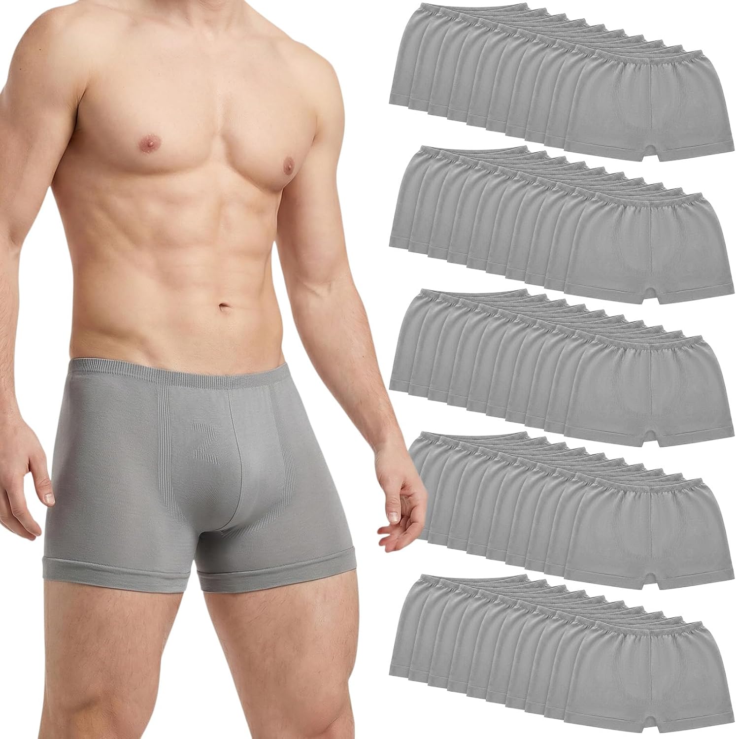 50 Pack Grey Mens Disposable Underwear 21-40 Inch Mens Underwear Briefs | Cotton Mens Disposable Underwear Spray Tan Travel Fitness Hotel Spa Hospital