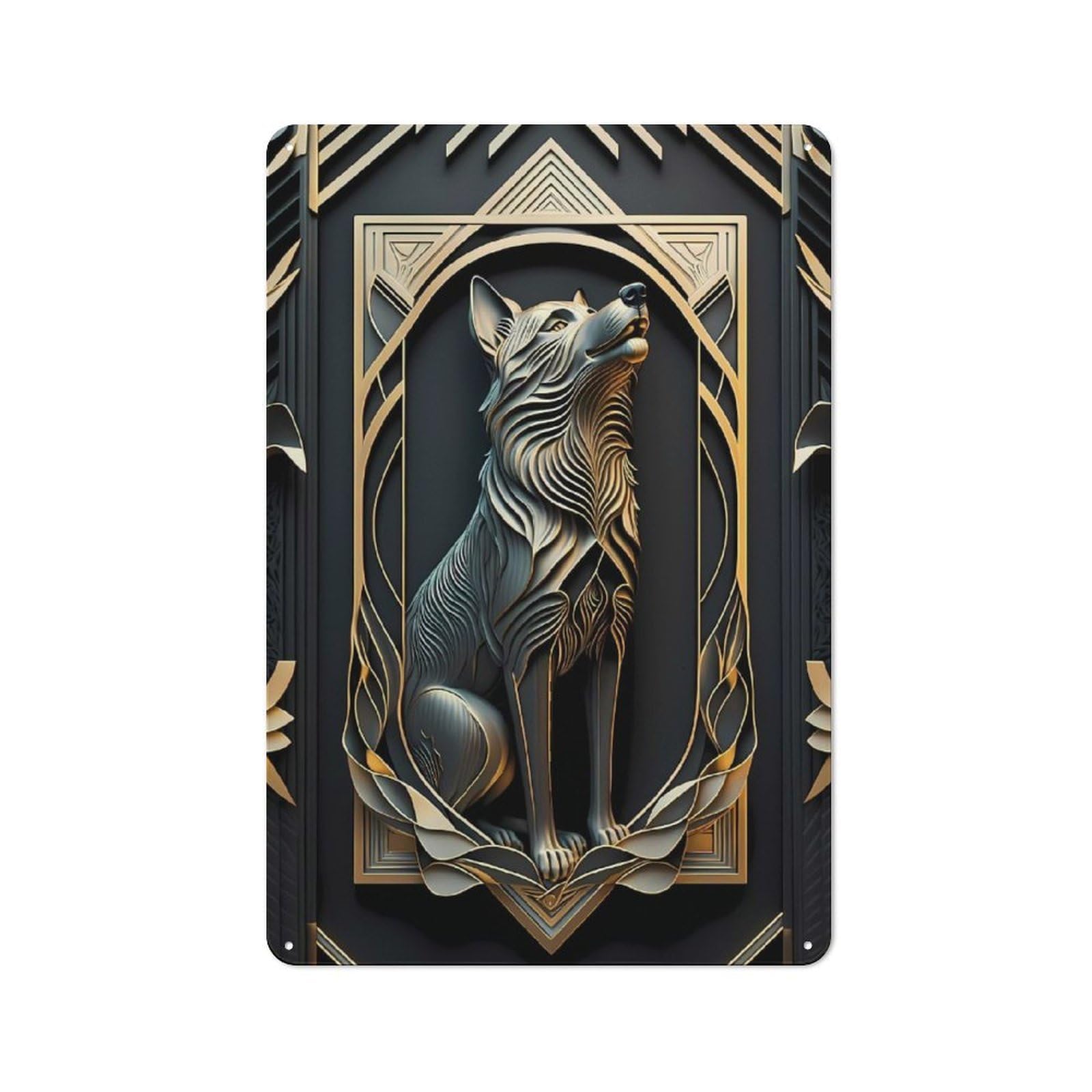 Junmoney Style-14 Vintage Tin Sign 30X20cm With Royal Wolf Art Deco For Garage Or Workshop, For Metal Sign Collectors, For Cafés, Pubs And Restaurants