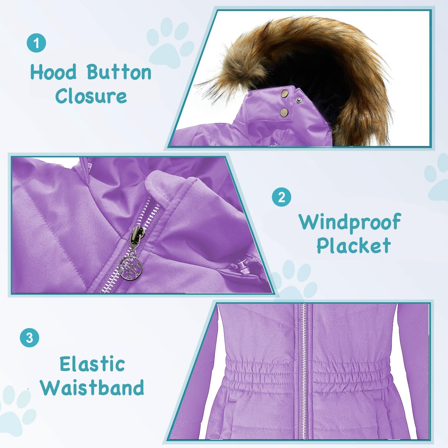 Garemcy Girls Winter Coat Long Warm Waterproof Fleece Lined Puffer Jacket With Detachable Hood & Fur Trim - Image 6