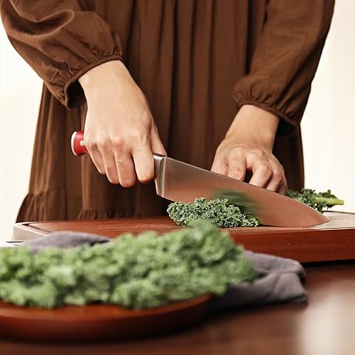 Miniatura 9 de Juego de cuchillos rojos, juego de 15 piezas con afilador integrado y tijeras para cocina, juego de cuchillos aptos para lavavajillas, regalo