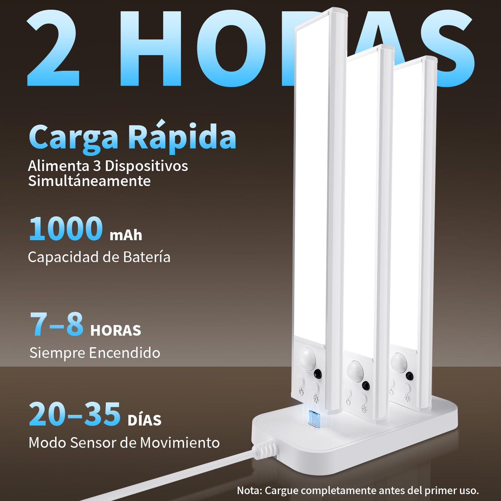 Luz Led con Sensor de Movimiento, Base de Carga, 6 Piezas | 20 cm Luz Armario, Luces Armarios sin Cable, 3 Modos de Funcionamiento 3 Temperatura de Color para Pasillo, Cocina