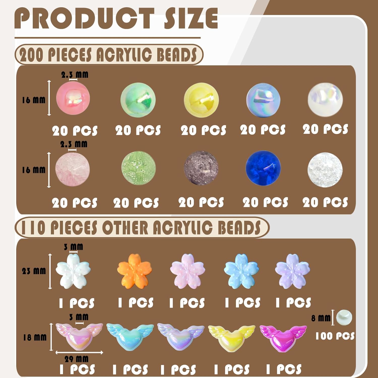 310 Pcs 16mm Shiny AB Color Acrylic Loose Beads and Crackle Beads for Pens, Keychains, Bracelets, Cute Beads Kit for Crafts, Jewelry Making, Beadable Pens and DIY Supplies (310PCS) - Image 2