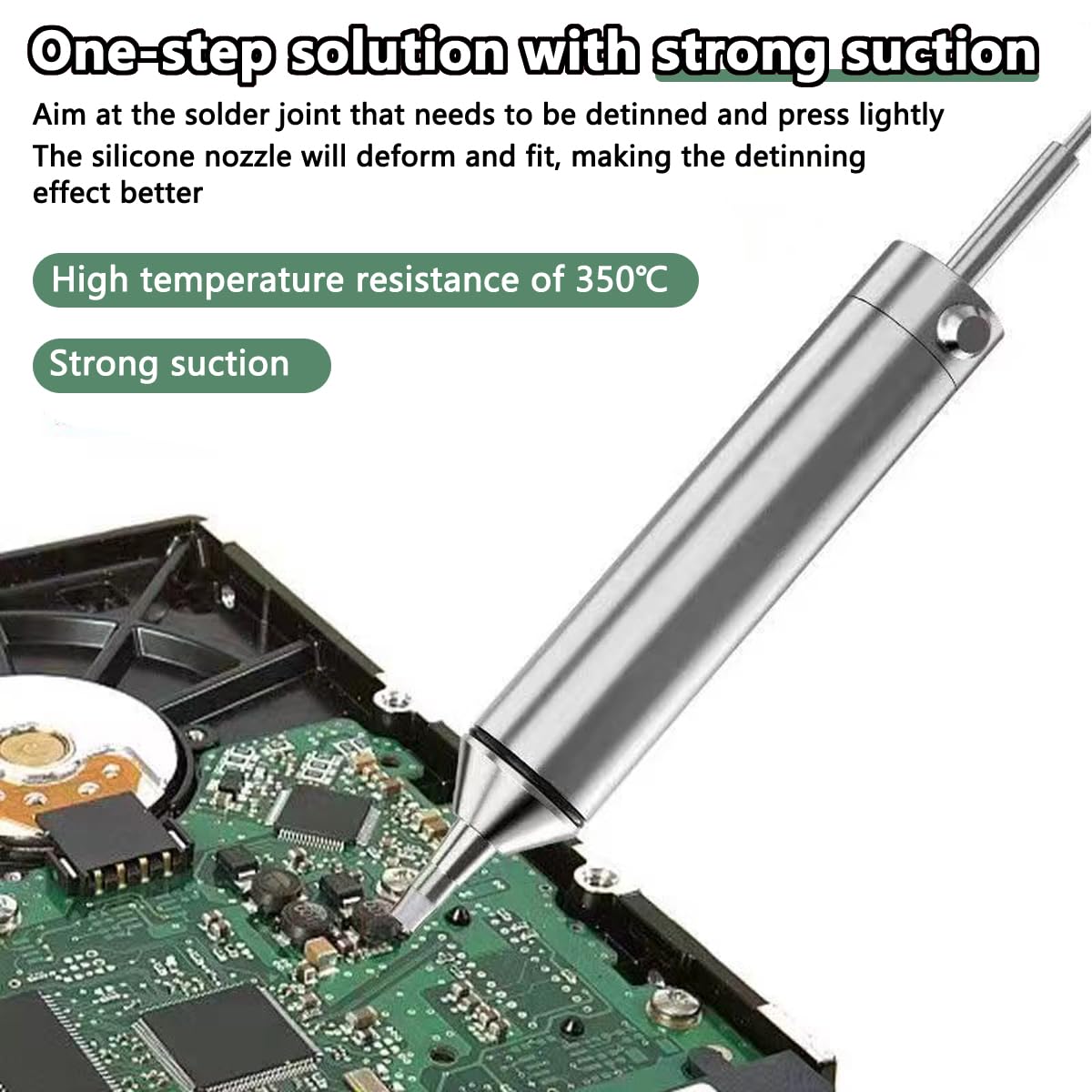 SamHeng Solder Sucker Tool Dissaldatura Pompa Remover con ugello in silicone resistente alle alte temperature, alloggiamento in alluminio portatile Potenza di aspirazione più forte