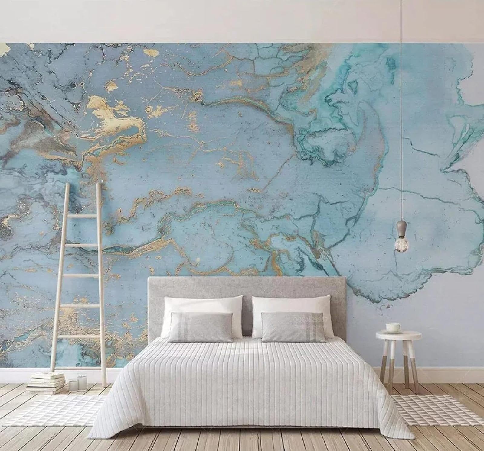 XLMING Abstract Blue Gold Ink Marble Effect 3D Wallpaper Luxury Silk Study Dining Feature Sofa Grey Bedroom Living Room Tv Decorative Wall-300cm×210cm
