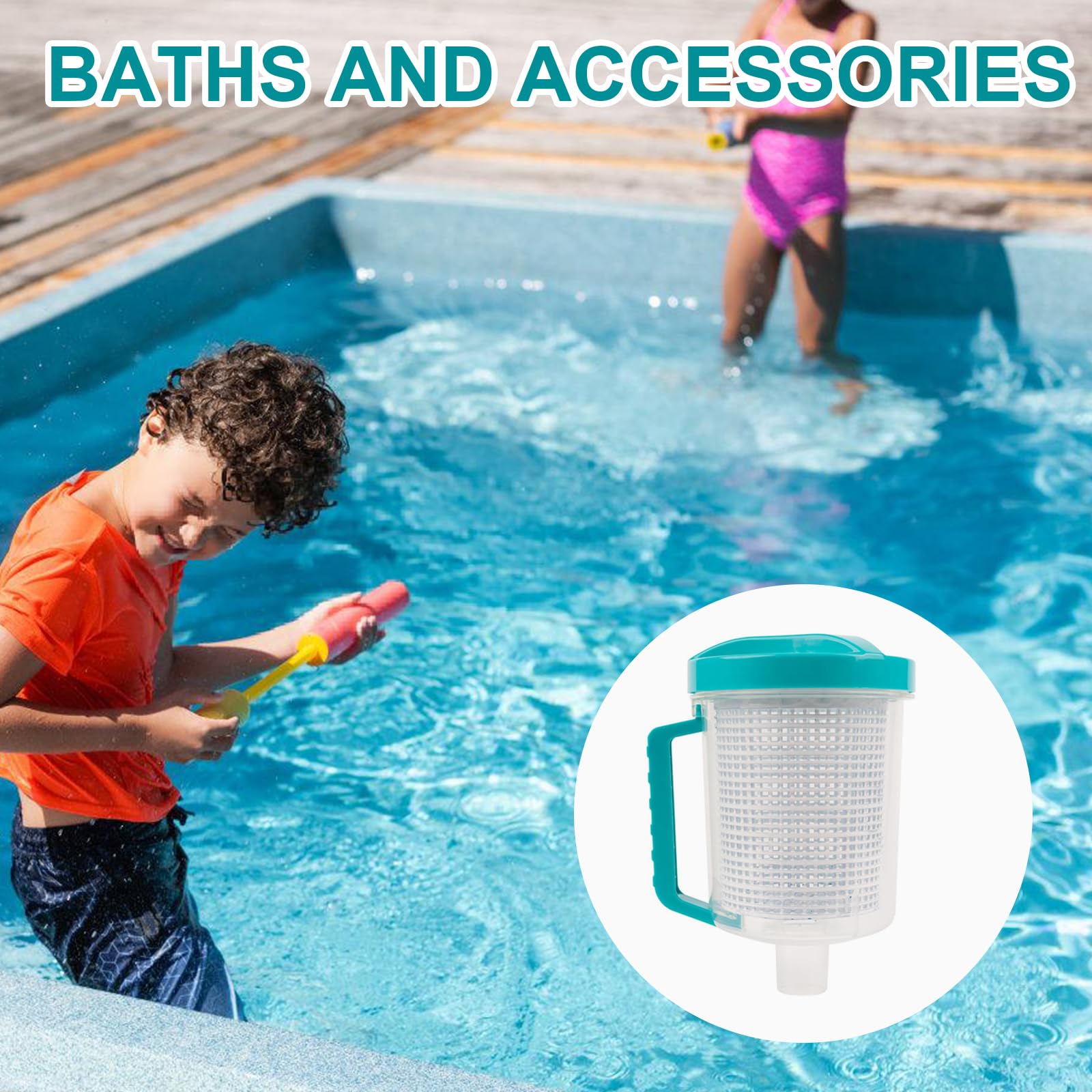 Práctica trampa para hojas de mantenimiento de piscina con tapa fácil de abrir, bidón de piscina en línea, gran capacidad, recogecestos, cesta de trampa