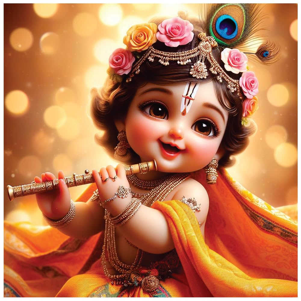 Techgifti Cute Bal Orange Krishna Flute Shol Wall Poster for Pregnant Women Living Room (Size -46CM X 46CM) (B0D7TMGM7S) Amazon Price History, Amazon Price Tracker