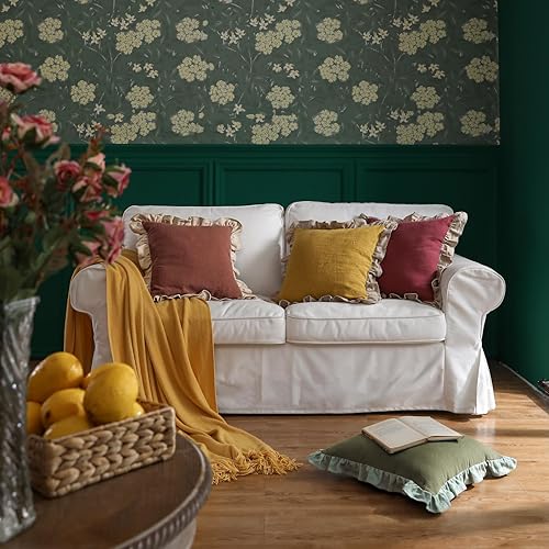 Miniatura 3 de patdrea Shabby Chic Rhodo - Juego de 2 fundas de almohada decorativas de 18 x 18 pulgadas, fundas de almohada de lino rojo con volantes, fundas de