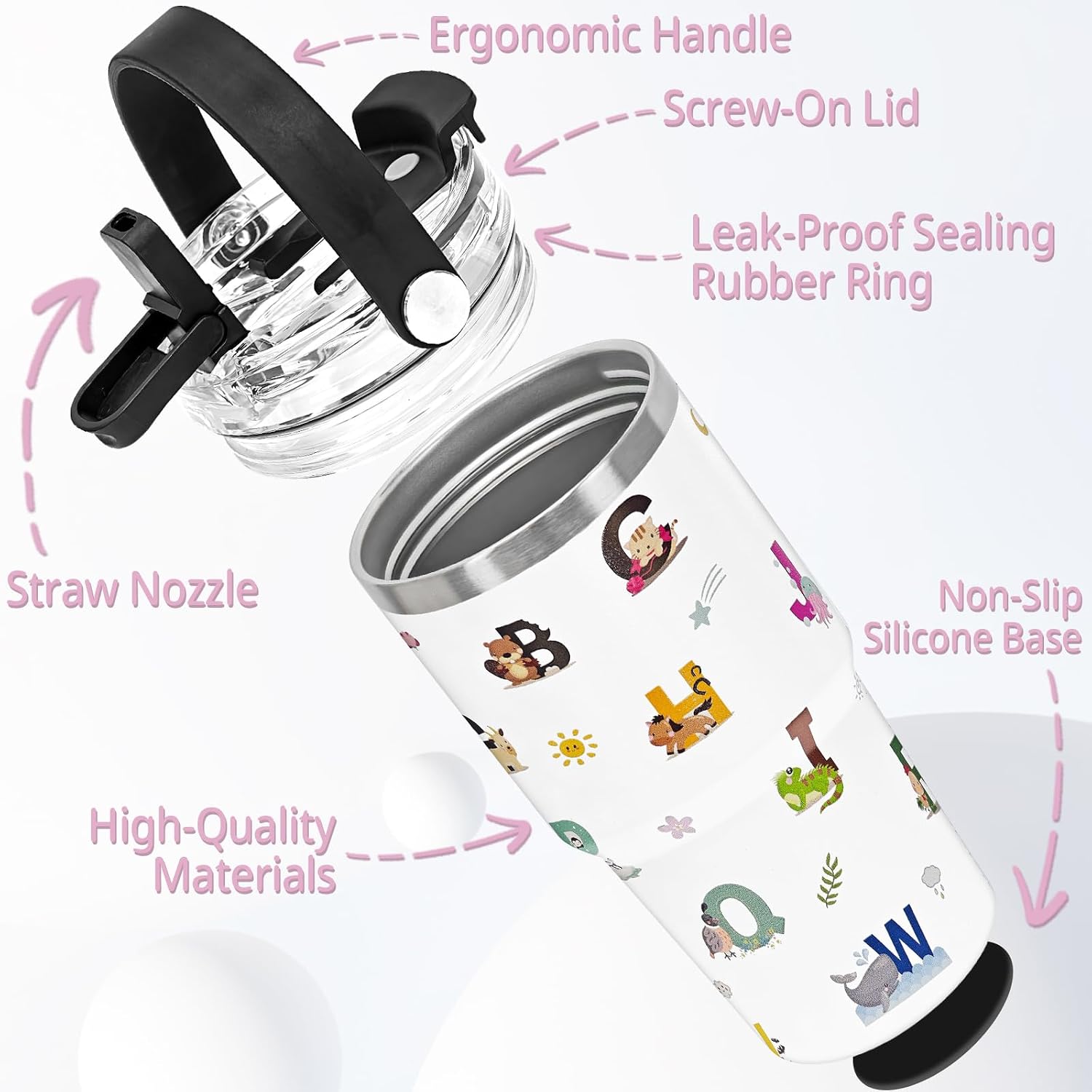 20oz Tumbler with Handle,Letter Stainless Steel Kids Water Bottle image 3