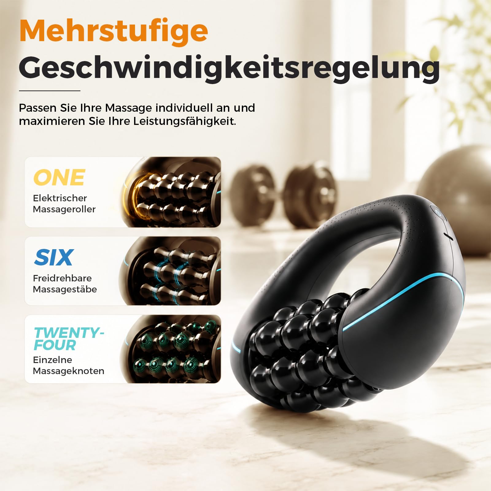 Massageroller Elektrisch, Handmassagegerät Anti Cellulite Massagegerät mit Tiefengewebe-Rollen Massageroller 3 Intensitätsstufen 24 Massageknöpfe Elektrische Faszienrolle Geschenk für Rücken Schulter