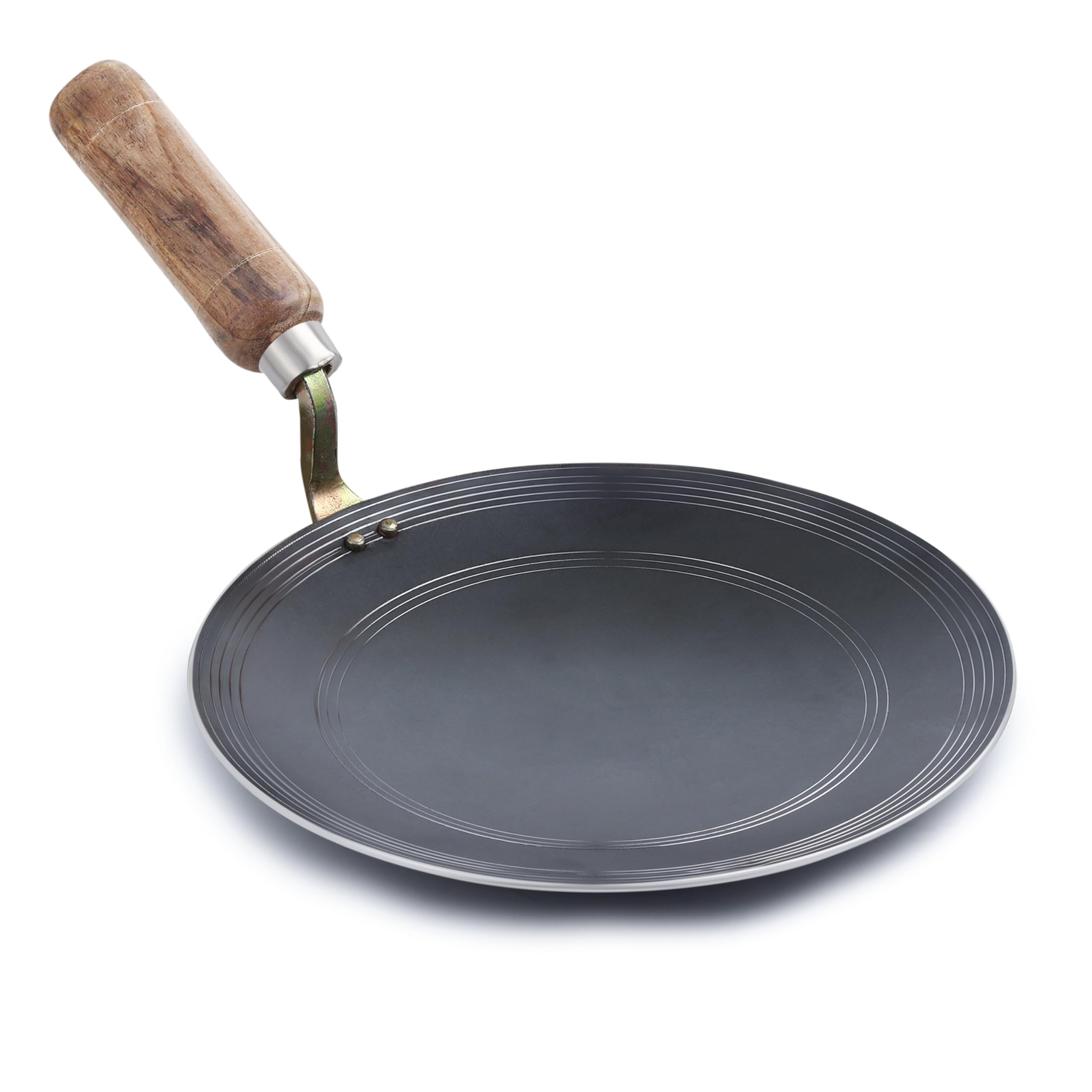 VISMAY'S Traditional Pure Iron Tawa/loha/lohakhand Tawa/Tava for Roti/Chapati with Wooden Handle (10 inch)