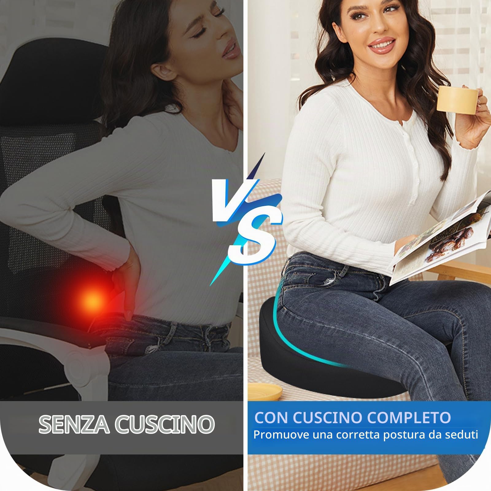 Cuscino a Ciambella per Emorroidi e Coccige, Memory Foam | La forma a U, Rivestimento in Poliestere Traspirante, Per Ufficio e Auto, Fodera Lavabile in Cotone, Nero, 38x45cm