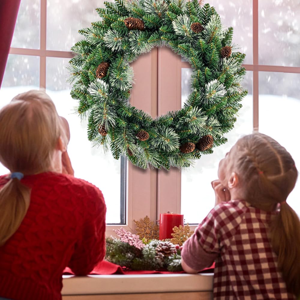 Weihnachtskranz Künstlich Künstlicher Weihnachtskranz 50 Cm – Made In EU, Mit Kunstschnee & Tannenzapfen, Für Tür Oder Wand – Weihnachtliche Deko, Schwer Entflammbar