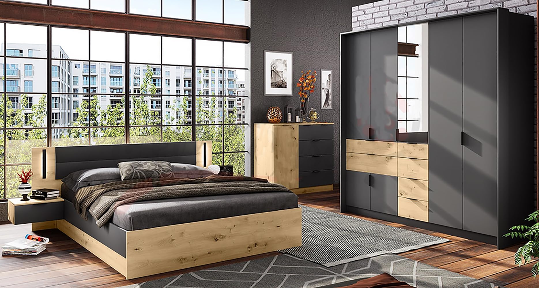 Casa Padrino letto matrimoniale barocco nero / argento - Letto in velluto decorato con strass e materasso - Set Completo | Casa Padrino