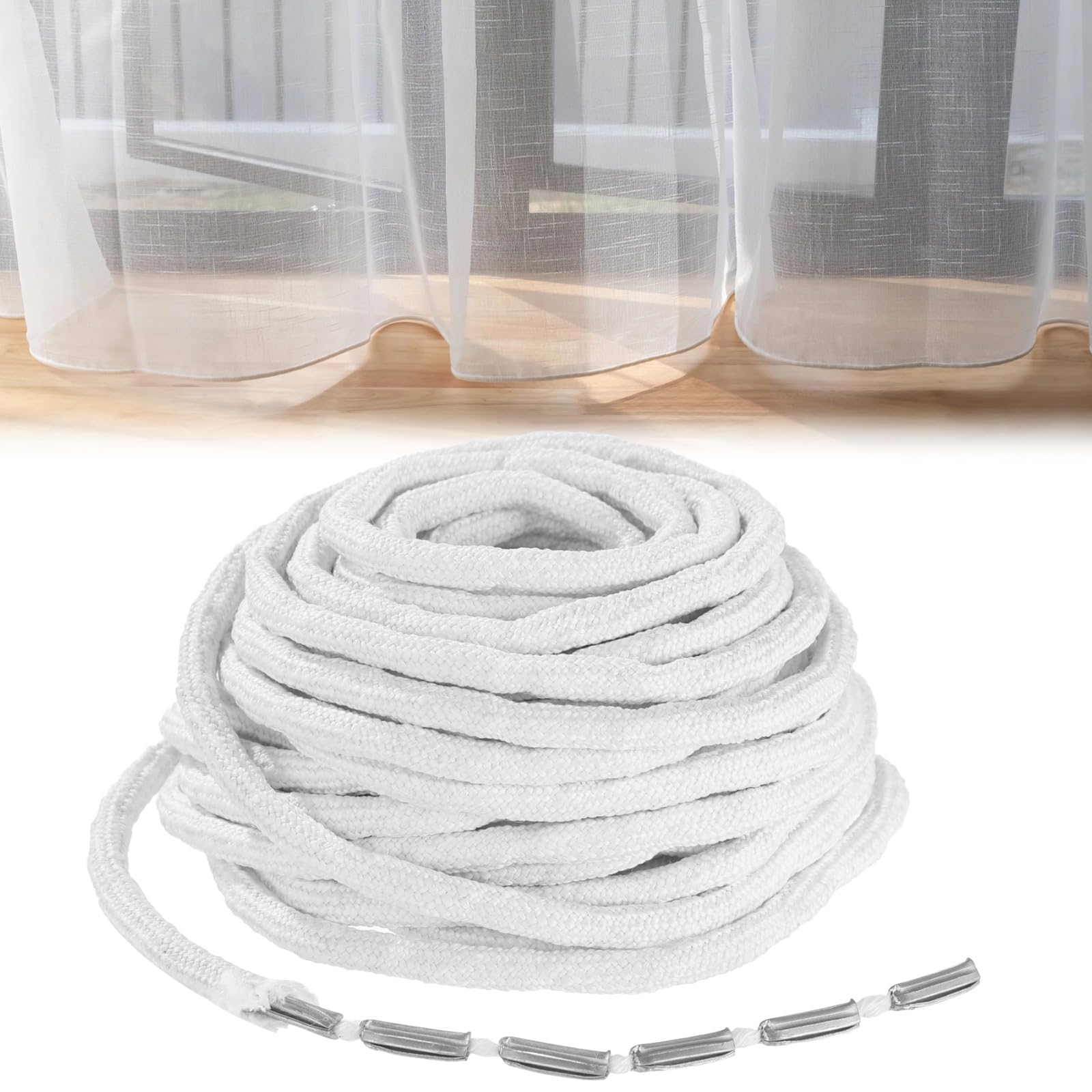 Ruban plombé pour Rideaux 32,8 ft, Ruban lesté en Fer pour draperie, Cordon Blanc lesté pour Rideau, Accessoires de Rideau à Longueur DIY pour Couture, intérieur, extérieur et projets