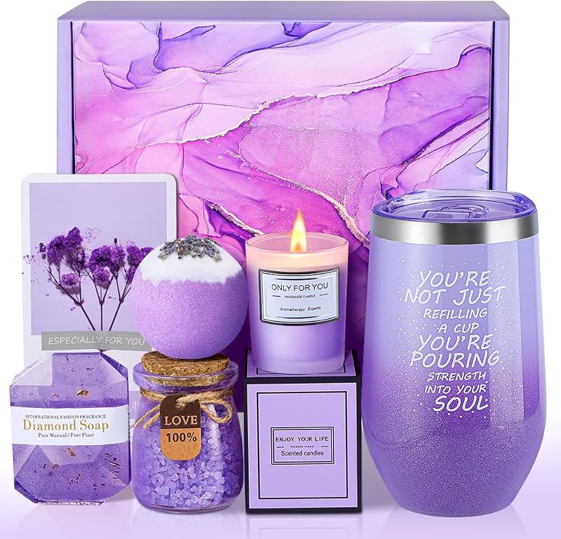 Generic Conjunto para presente com itens de banho, caneca roxa e caixa reutilizável