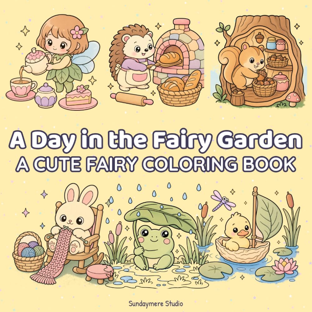 A Day in the Fairy Garden: A Cute Fairy Coloring Book for Adults & Teens — 40 Cozy Fairy & Woodland Scenes to Relax