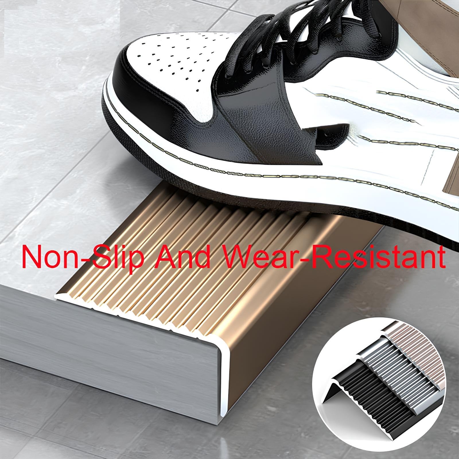 Tira Antideslizante para Peldaños de Escalera de 90 cm, Protector de Borde en Forma de L, Protección de Borde de Escalera para Uso Interior Y Exterior(Black,7x3x90cm)