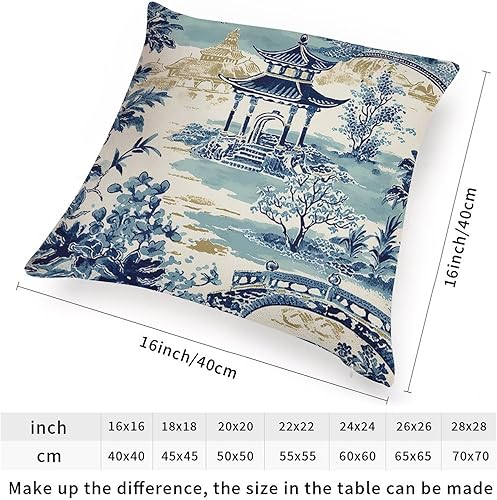 Vista 44 de ArogGeld Funda de cojín de chinoiserie japonesa chinoiserie asiática, fundas de almohada de pagoda azul asiática, funda de almohada oriental de A-1