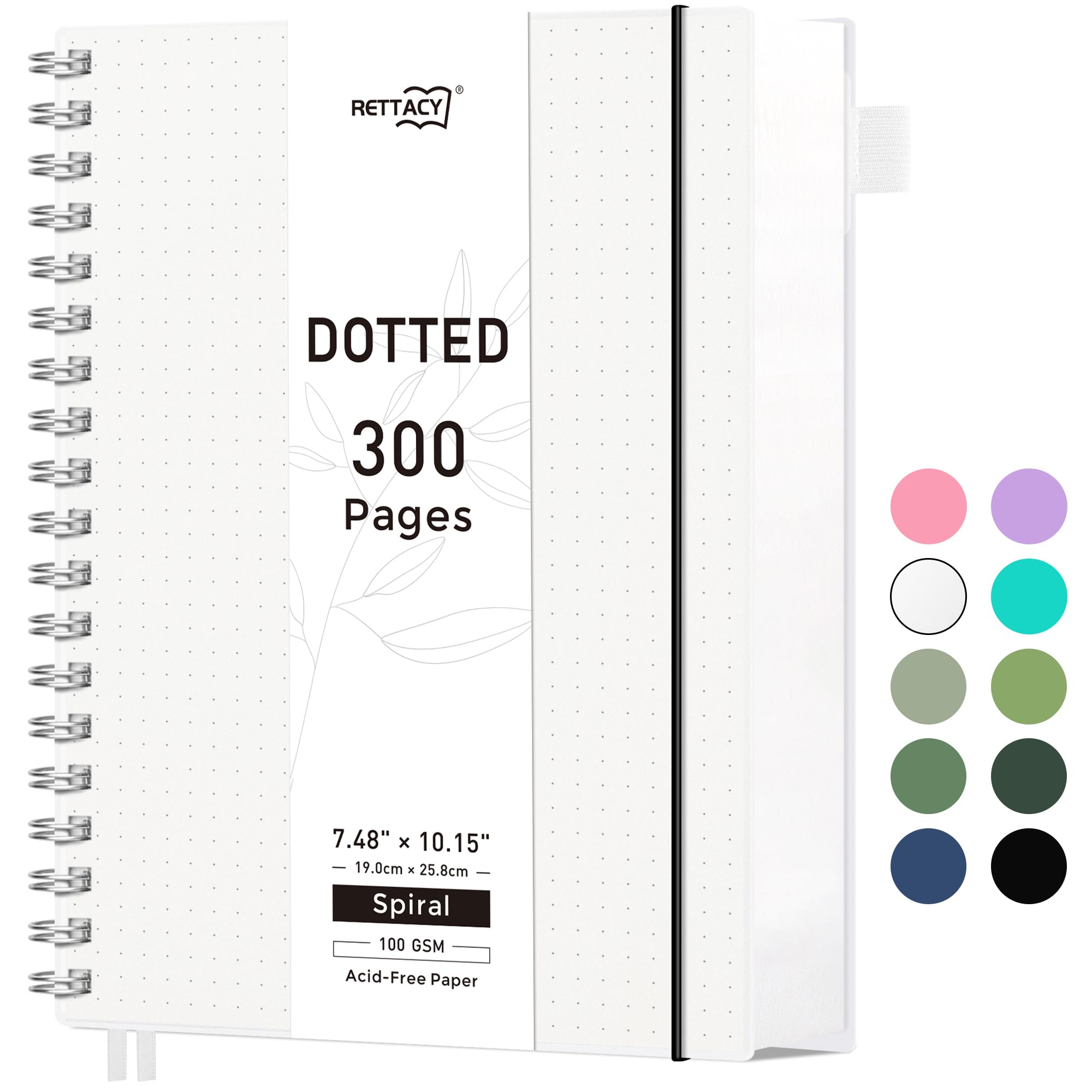 RETTACY B5 Dotted Notebook, Bullet Dot Grid Journal, Wirebound Spiral Notebooks 300Pages /150 Sheets for Writing,100gsm