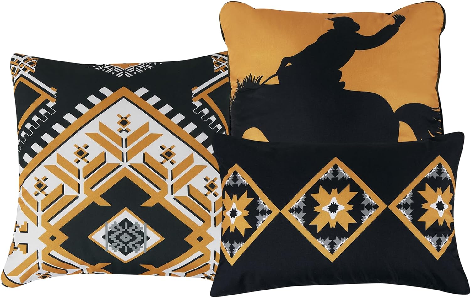 6-Piece Falesyia Western Cowboy Comforter Set Queen Size Black and Gold Rustic Bedding with Southwestern Horse Silhouette Pattern - Image 3